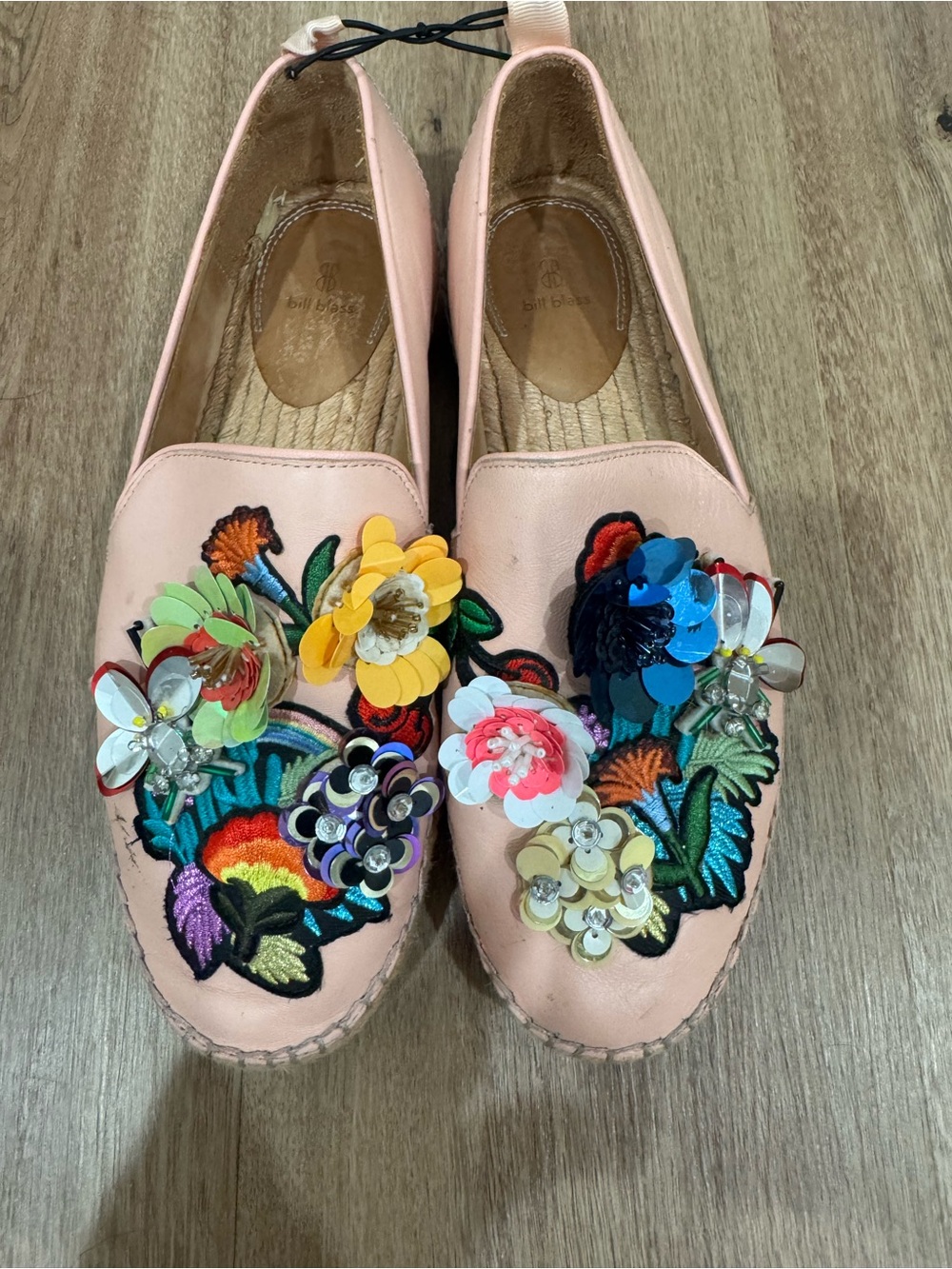 Bill Blass Sutton Pink Espadrille Flats Embellished Slip-On Espadrilles